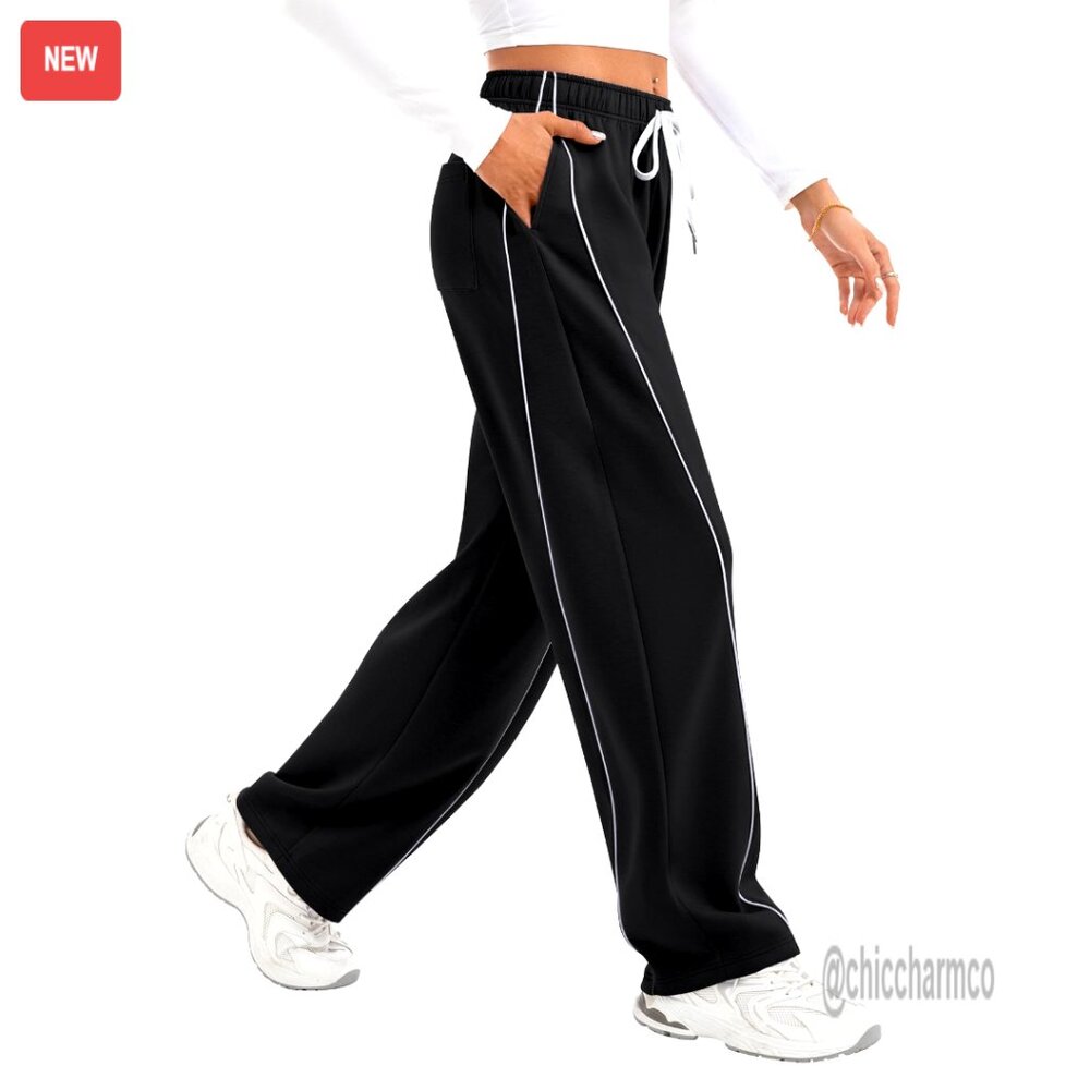 High Waist Barrel Sweatpants with Pockets Side Striped Baggy Joggers